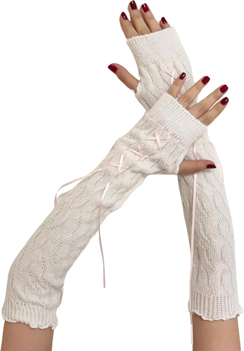 DUNKOING Cute Y2K Arm Warmers Kawaii Knitted Wrist Warmers Long Japanese Harajuku Goth Fingerless Sleeve for Women Girls - Image 1